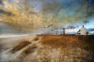 Outer Banks Map with Cape Hatteras Lighthouse painting