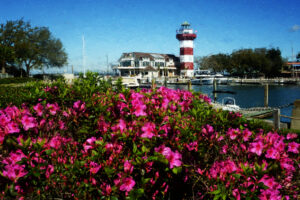 Red Azaleas and Hilton Head Island Lighthouse Painting