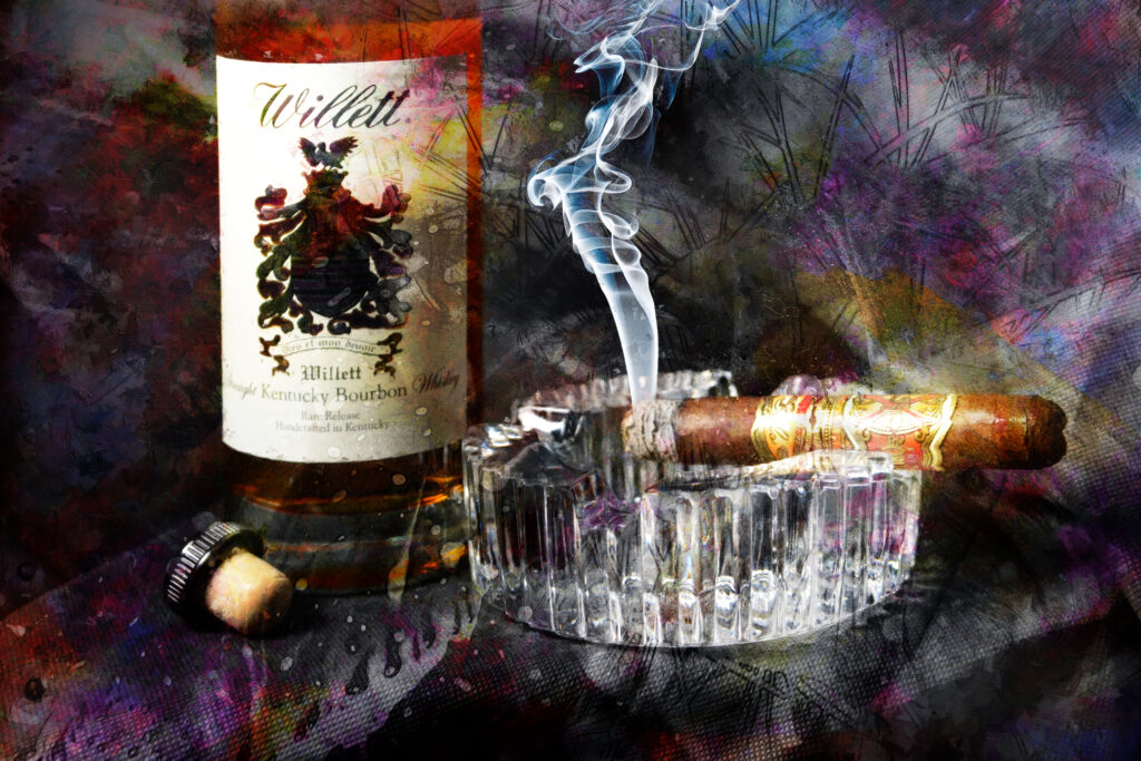 Willett Bourbon Whiskey with Arturo Fuente Opus X Cigar by artist Michael John Valentine