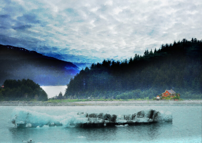 Alaska Ice And Red Cabin Fine Art