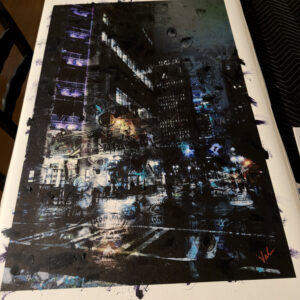 Chromatic Insurrection lV : Blue Neon Sovereignty 42 x 28 overpainted signed canvas