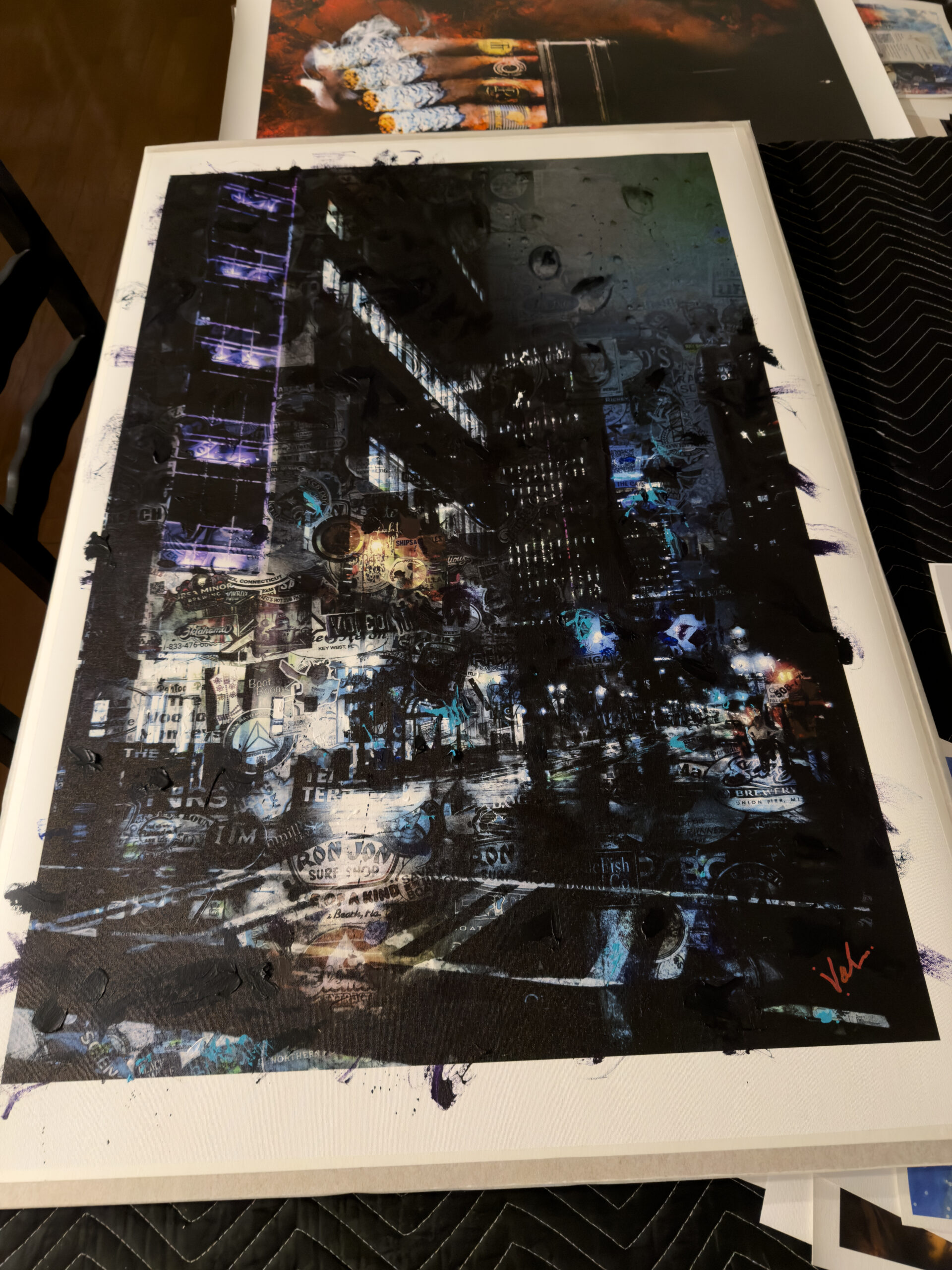 Chromatic Insurrection lV : Blue Neon Sovereignty 42 x 28 overpainted signed canvas