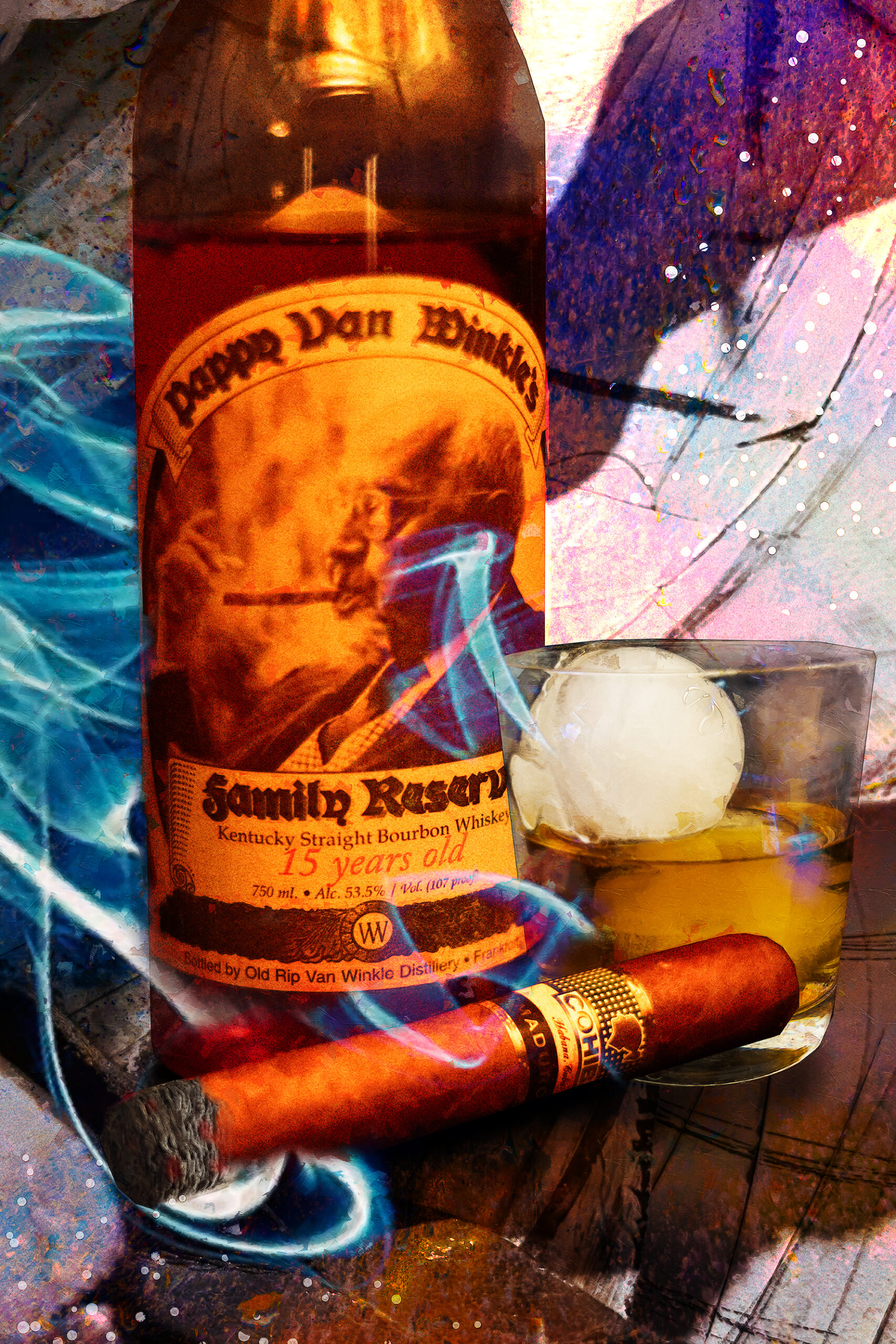 Maduro Cohiba Cigar with 15 Year Pappy Van Winkle Bourbon Fine Art