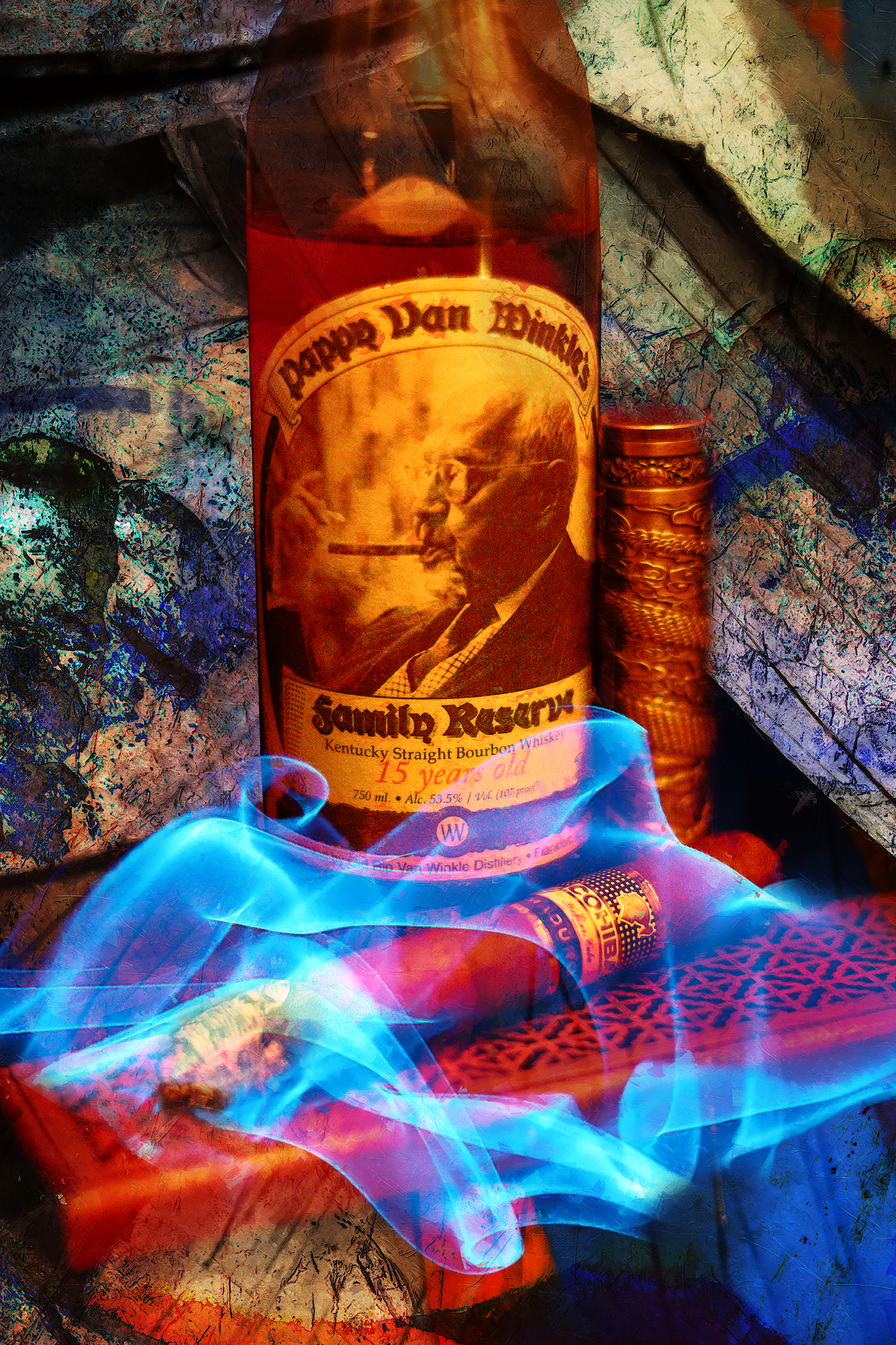 15 Year pappy Van Winkle and Maduro Cohiba Cuban Cigar Art