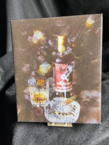 Tumblin Dice Bourbon and Davidoff Cigar painting 6 x 4 gallery wrapped canvas with mini easel by artist Michael John Valentine