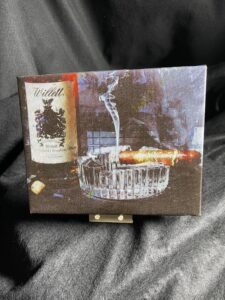Willett Bourbon and Opus X Cigar painting 8 x 10 gallery wrapped canvas with mini easel by artist Michael John Valentine