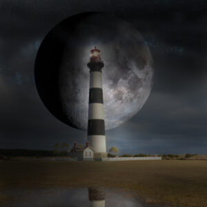 Full Moon behind Bodie Island Lighthouse Outer banks OBX
