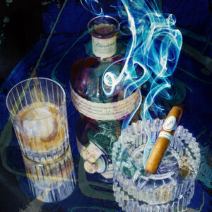 Davidoff Anniversary Cigar with Blanton's Bourbon Whiskey Painting on Canvas by Artist Michael John Valentine of Lake Norman North Carolina