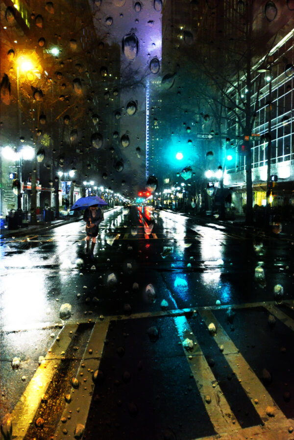 Walking The Streets of Charlotte in The Rain Painting on Canvas