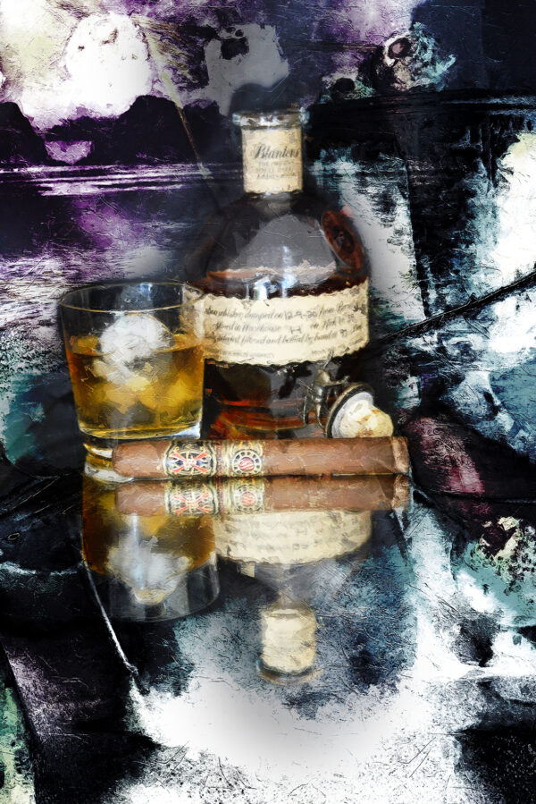 Opus X Cigar and Blanton's Bourbon Painting