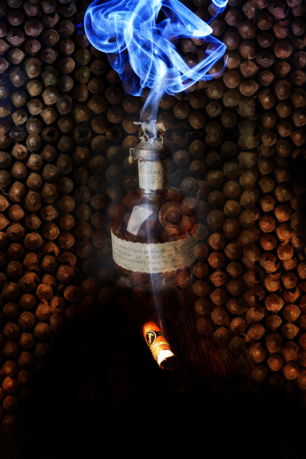 Tall cigar smoke and Blanton's Bourbon painting