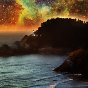 The Coast Of Oregon Haceta Head Lighthouse At Night by artist Michael John Valentine