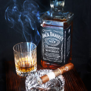Montecristo Cigar paired with jack Daniel's Bourbon Painting