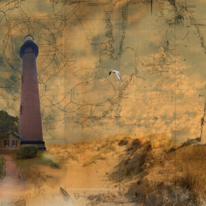 Currituck Lighthouse with map of North Carolina Shoreline