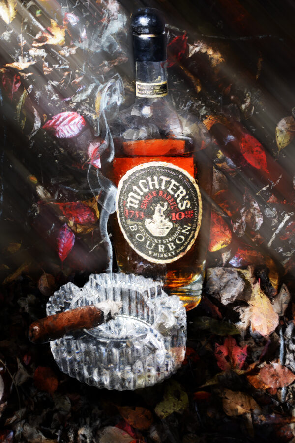 Michters Bourbon Abstract Painting with cigar