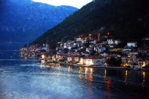 Kotor Montenegro twilight cityscape painting