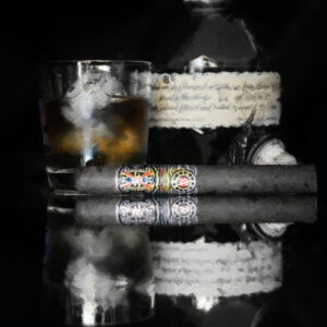 Premium Cigar Fuente Opus X and Blantons Whiskey Black and White Painting