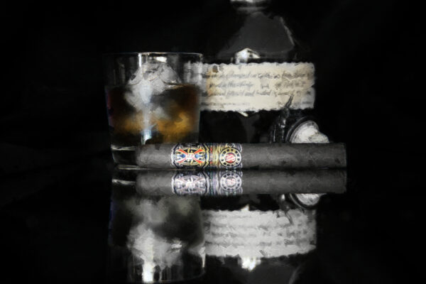 Premium Cigar Fuente Opus X and Blantons Whiskey Black and White Painting
