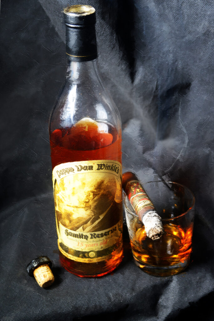 Opus X and Pappy Bourbon art on canvas