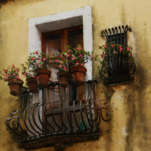 Flower Box Balcony Sicily Italy Painting