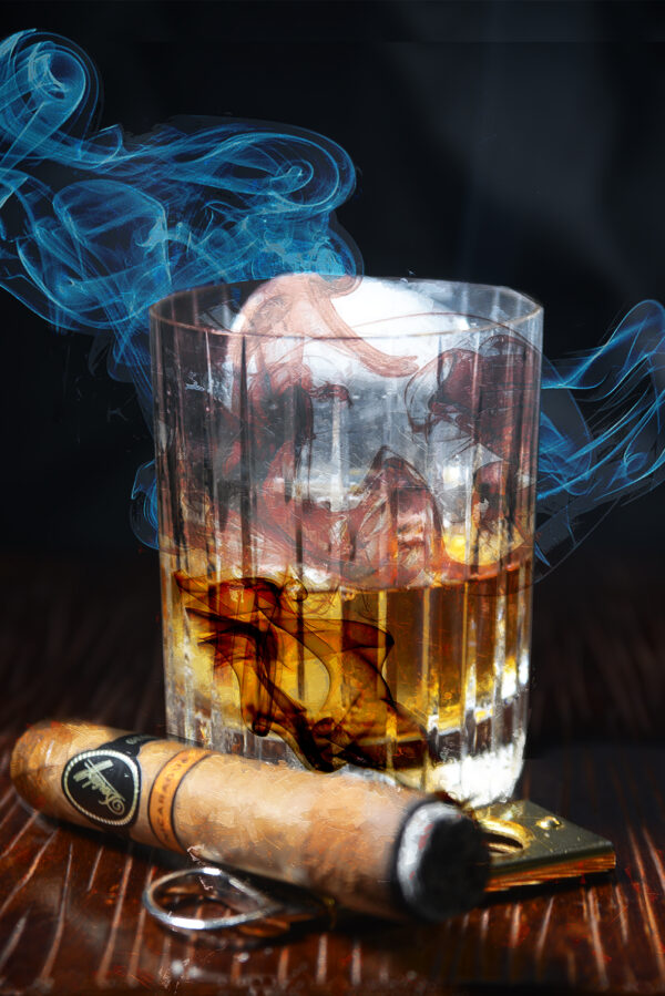 Bourbon on smokey ie with Davidoff Cigar painting