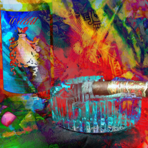 Fuente Opus X Cigar with Willett Bourbon Abstract Modern Wall Art on Canvas by Lake Norman Artist Michael John Valentine