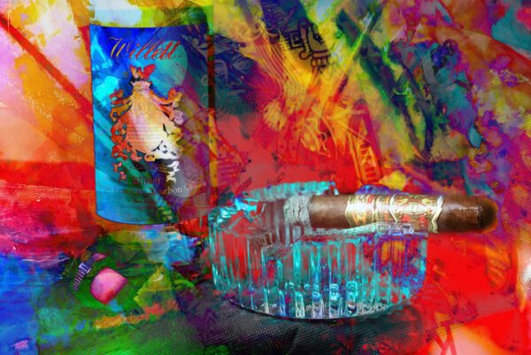 Fuente Opus X Cigar with Willett Bourbon Abstract Modern Wall Art on Canvas by Lake Norman Artist Michael John Valentine