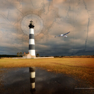 Outer Banks North Carolina Map and Bodie Lighthouse painting