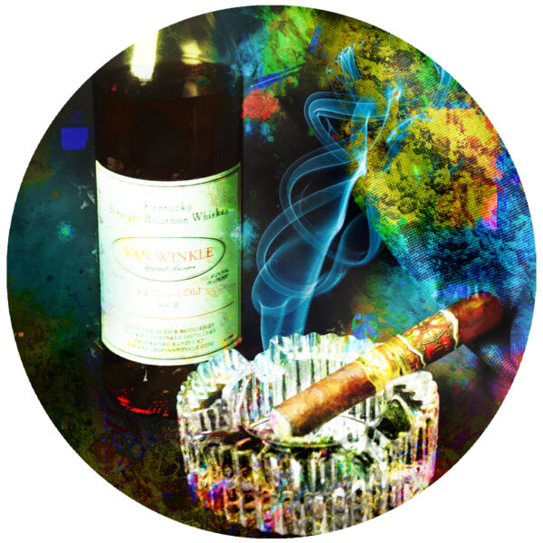 12 Year Pappy Van Winkle Bourbon and Fuente Opus X Cigar Art