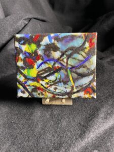 Abstract Lines of Action Gallery Wrapped 6 x 4.5 canvas painting with mini easel.