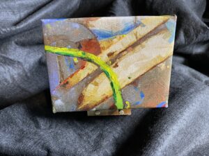 Handmade Mini Easel and original abstract Gallery Wrapped Canvas art titled " Sled Riding " by Artist Michael John Valentine of Huntersville North Carolina