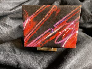 Neon Glow Abstract Modern Art gallery Wrapped 6 x 4.5 painting on a handmade easel by artist Michael John Valentine of Huntersville North Carolina