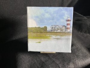 6 x 6 Gallery Wrapped Canvas Painting Harbour Town Lighthouse on Hilton Head Island by Artist Michael John Valentine of Cornelius North Carolina