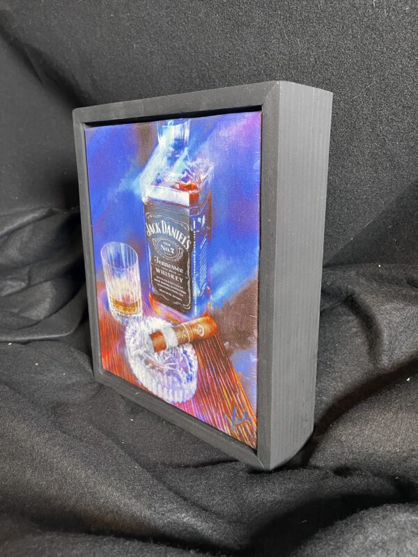 Jack Daniel's Bourbon with Montecristo Cigar Floating Frame Wall Art by artist Michael John Valentine of Lake Norman