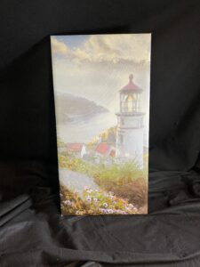 21 x 36 Haceta Head Lighthouse Painting Gallery Wrapped Canvas by artist Michael John Valentine of Lake Norman