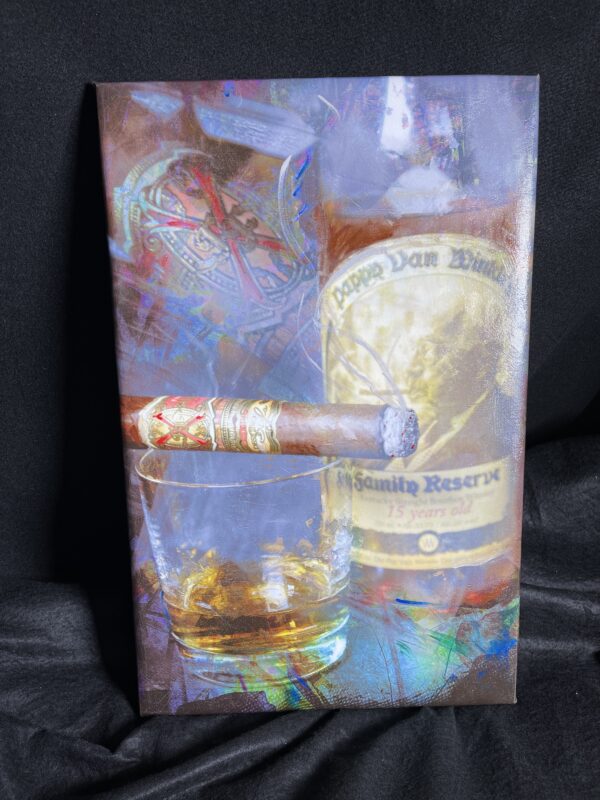 14 x 22.5 Gallery Wrapped Opus X and Pappy Van Winkle's signed overpainted canvas by artist Michael John Valentine of Lake Norman