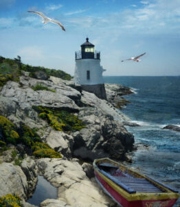 Castel Hill Lighthouse Newport Rhode Island Wall Art Painting on Canvas by artist Michael John Valentine of Lake Norman North Carolina