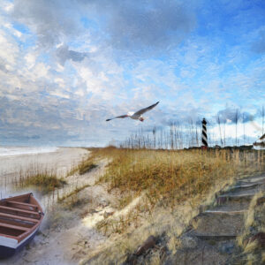 Cape Hatteras Lighthouse and Boat Wall Art by Artist Michael John Valentine of Lake Norman