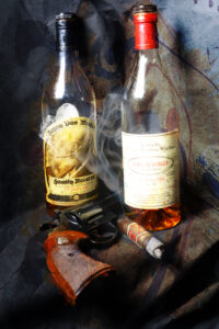 Double Pappy Smoke and Gun Wall Art painting on Canvas by cigar artist Michael John Valentine of Davidson North Carolina