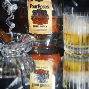Four Roses Bourbon and Vegas Robiana Cuban Cigar Wall Art on Canvas by artist Michael John Valentine of Lake Norman