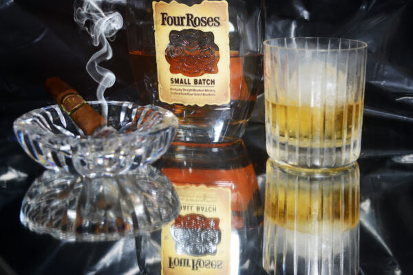 Four Roses Bourbon and Vegas Robiana Cuban Cigar Wall Art on Canvas by artist Michael John Valentine of Lake Norman