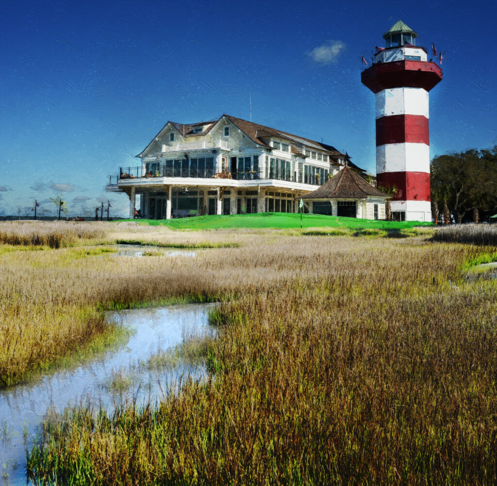 Virtual Reality Harbour Town Heritage Classic Hilton Head Golf Wall Art Painting on Canvas by artist Michael John Valentine of Davidson North Carolina