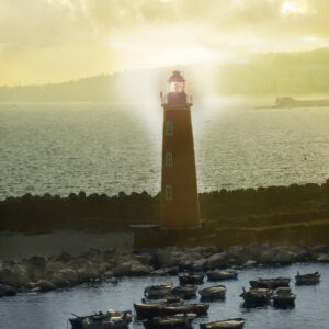 Molo San Vincenzo Lighthouse Naples Italy Wall Art on Canvas by Artist Michael John Valentine of Lake Norman