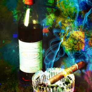 Abstract 12 year Pappy Van Winkle's and Fuente Opus X Cigar Painting on Canvas by artist Michael John Valentine of Lake Norman North Carolina
