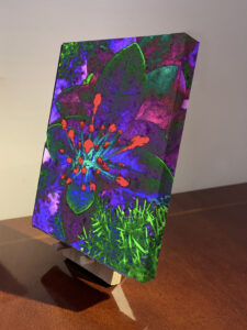 7 x 7 gallery wrapped abstract flowering painting with a mini easel by Lake Norman artist Michael John Valentine