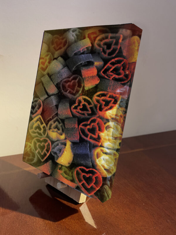 Pasta Luvs U is a 7 x 7 Gallery Wrapped Canvas with a mini easel by Lake Norman Artist Michael John Valentine.
