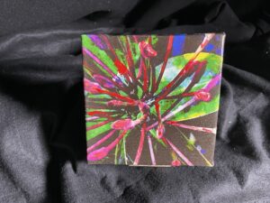 6 x 6 Abstract Flower Painting gallery wrapped canvas with mini easel by artist Michael John Valentine of Huntersville