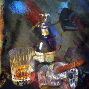 Blanton's and San Cristobal Cuban Cigar painting on canvas by artist Michael John Valentine of Lake Norman