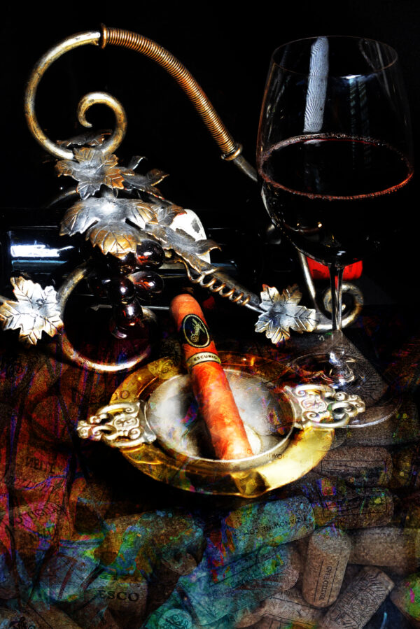 Wine and Davidoff Cigar Wall Art by artist Michael John Valentine of Charlotte North Carolina