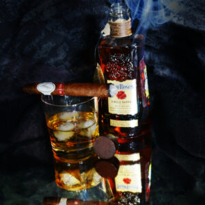 Four Roses Bourbon with The Blend Cigar by Davidoff Fine Art Painting by Artist Michael John Valentine of Davidson North Carolina